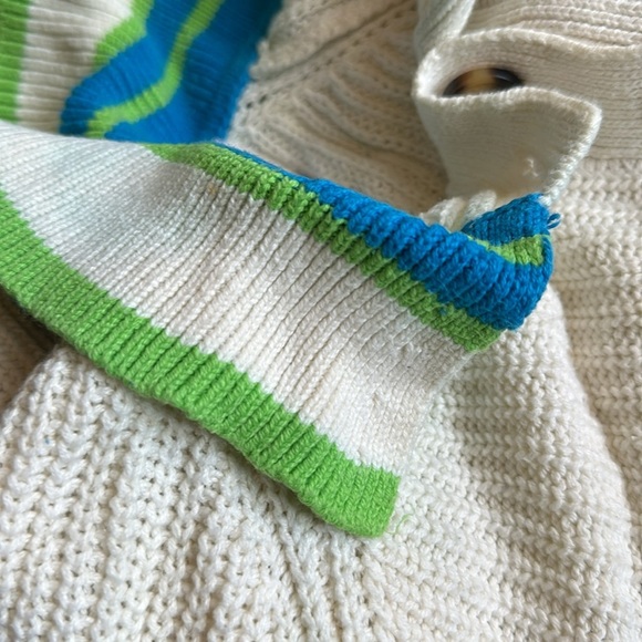 Urban Outfitters BDG Ivory Cropped Collared Taylor Sweater Green Blue Trim M - Picture 10 of 13